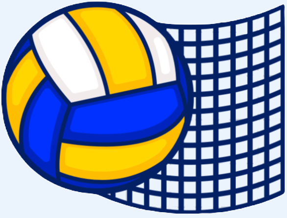 Fantasy Volleyball League logo featuring a yellow and blue volleyball with a net, and the words 'Fantasy Volleyball League'
